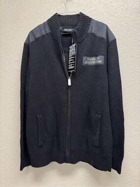 Harley-Davidson Men's Black Full-Zip Knit Sweater XL Pit 26 L 33 NWT MRSP $250